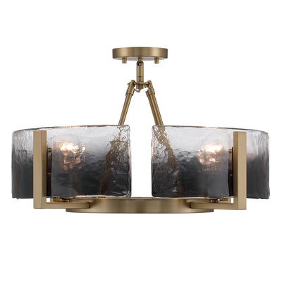 Aenon 4-light Semi-Flush Mount in Brushed Champagne Brass with Smokey Water Glass - - Golden Lighting