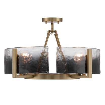 Aenon 4-light Semi-Flush Mount in Brushed Champagne Brass with Smokey Water Glass - - Golden Lighting