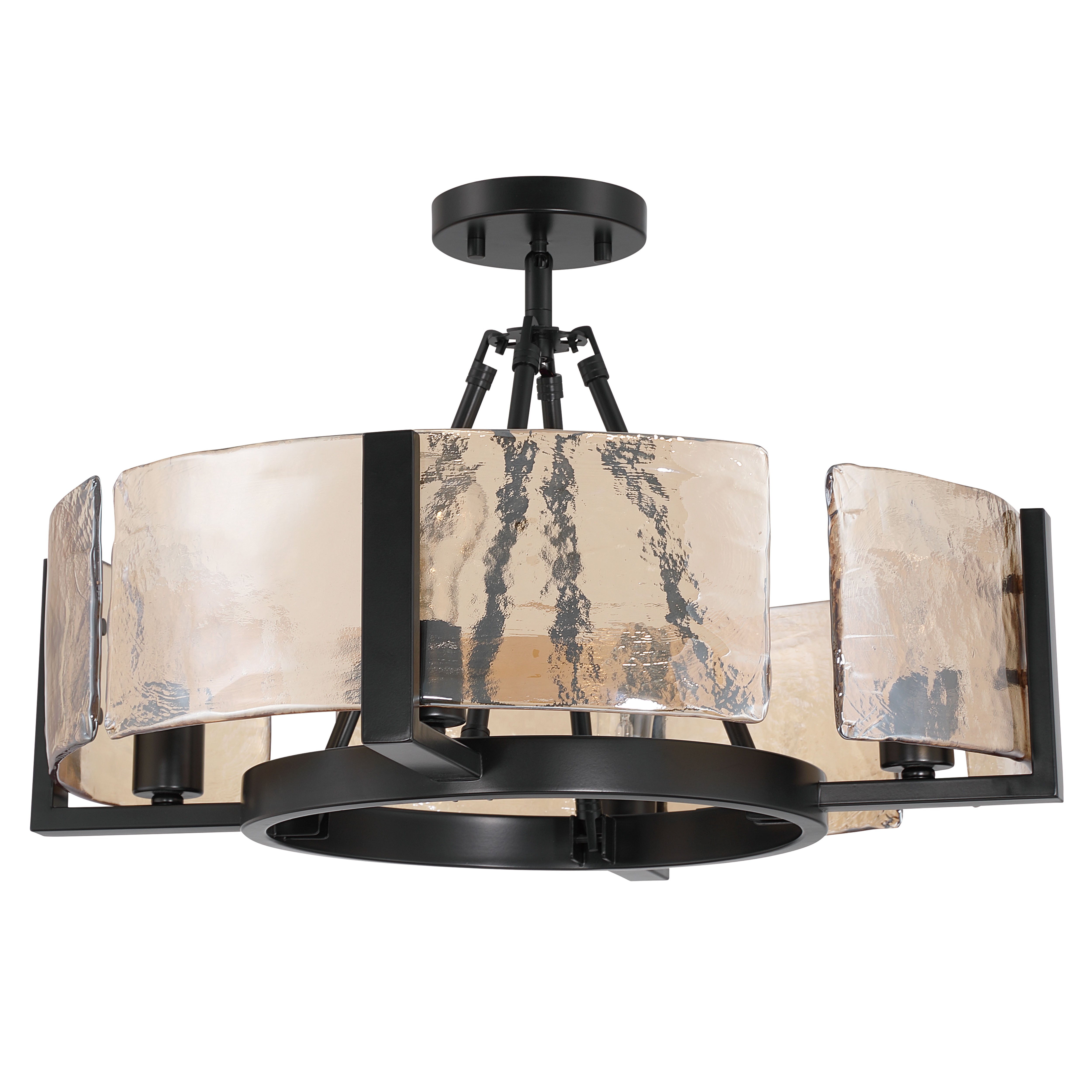 Aenon 4-light Semi-Flush Mount in Matte Black with Amber Water Glass - - Golden Lighting