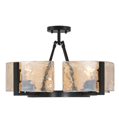 Aenon 4-light Semi-Flush Mount in Matte Black with Amber Water Glass - - Golden Lighting
