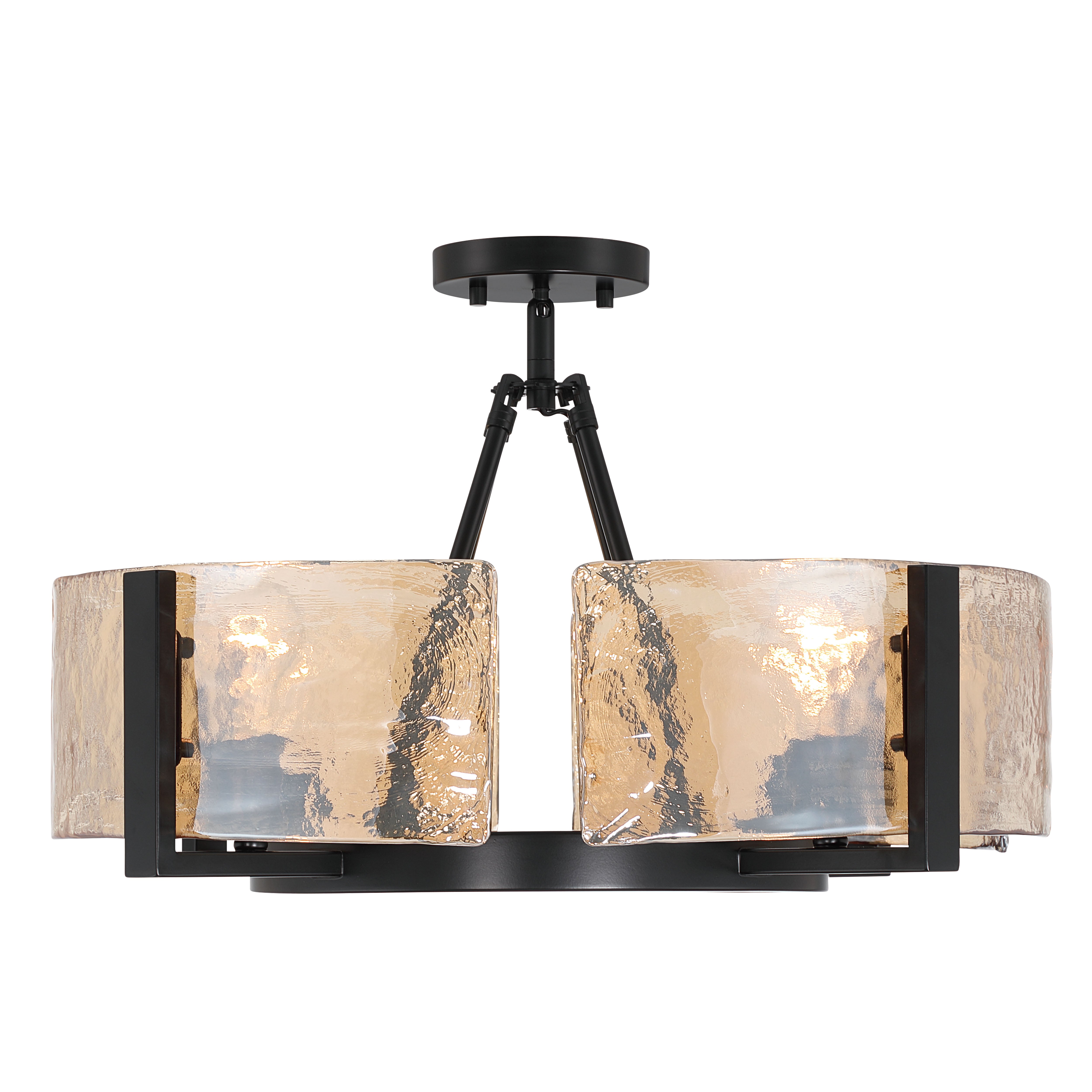 Aenon 4-light Semi-Flush Mount in Matte Black with Amber Water Glass - - Golden Lighting