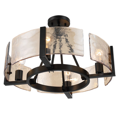 Aenon 4-light Semi-Flush Mount in Matte Black with Amber Water Glass - - Golden Lighting