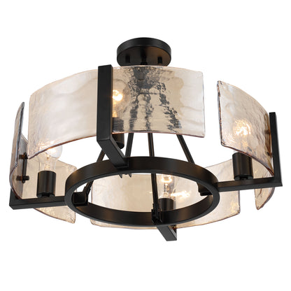 Aenon 4-light Semi-Flush Mount in Matte Black with Amber Water Glass - - Golden Lighting