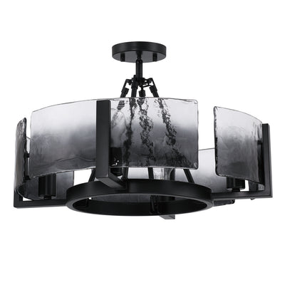 Aenon 4-light Semi-Flush Mount in Matte Black with Smokey Water Glass - - Golden Lighting