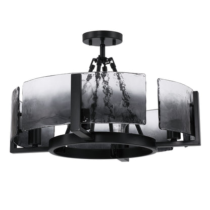 Aenon 4-light Semi-Flush Mount in Matte Black with Smokey Water Glass - - Golden Lighting