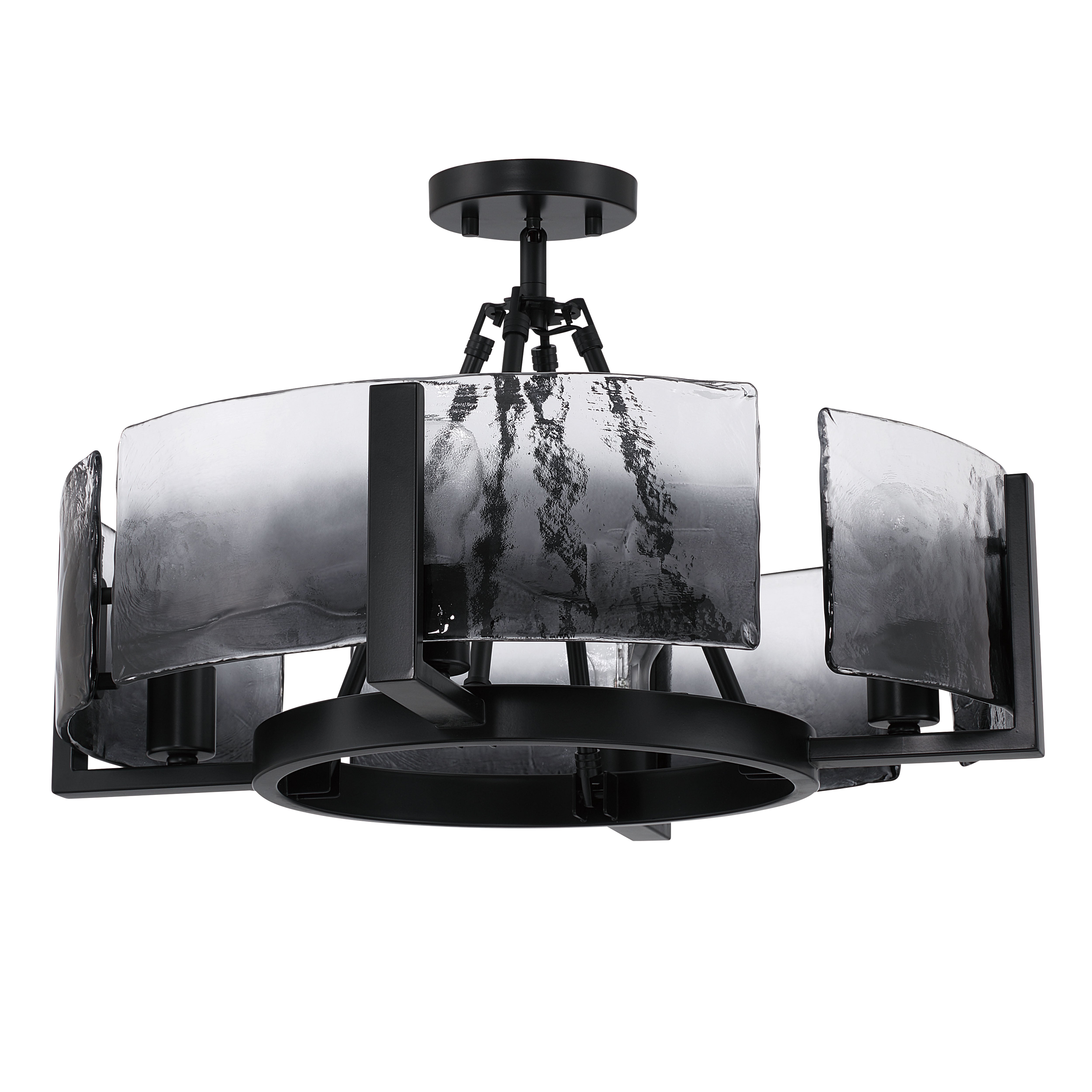 Aenon 4-light Semi-Flush Mount in Matte Black with Smokey Water Glass - - Golden Lighting