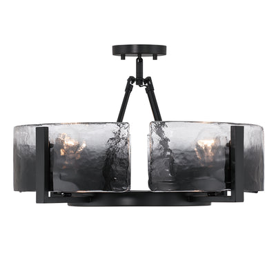 Aenon 4-light Semi-Flush Mount in Matte Black with Smokey Water Glass - - Golden Lighting