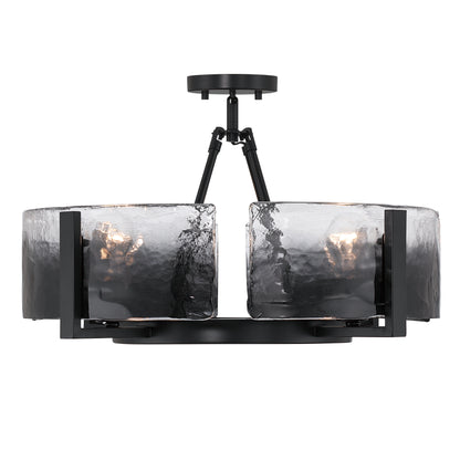 Aenon 4-light Semi-Flush Mount in Matte Black with Smokey Water Glass - - Golden Lighting