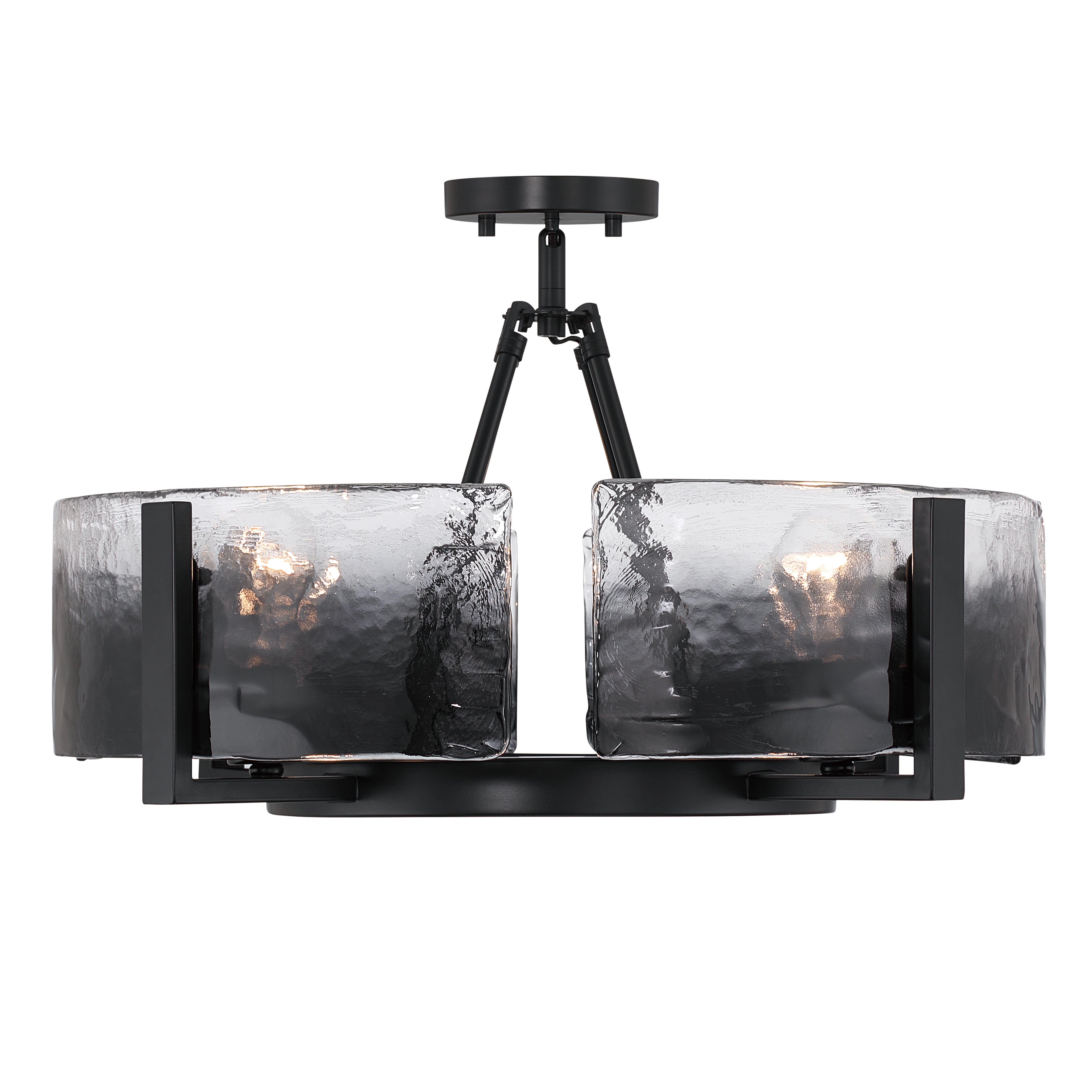 Aenon 4-light Semi-Flush Mount in Matte Black with Smokey Water Glass - - Golden Lighting