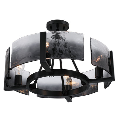 Aenon 4-light Semi-Flush Mount in Matte Black with Smokey Water Glass - - Golden Lighting