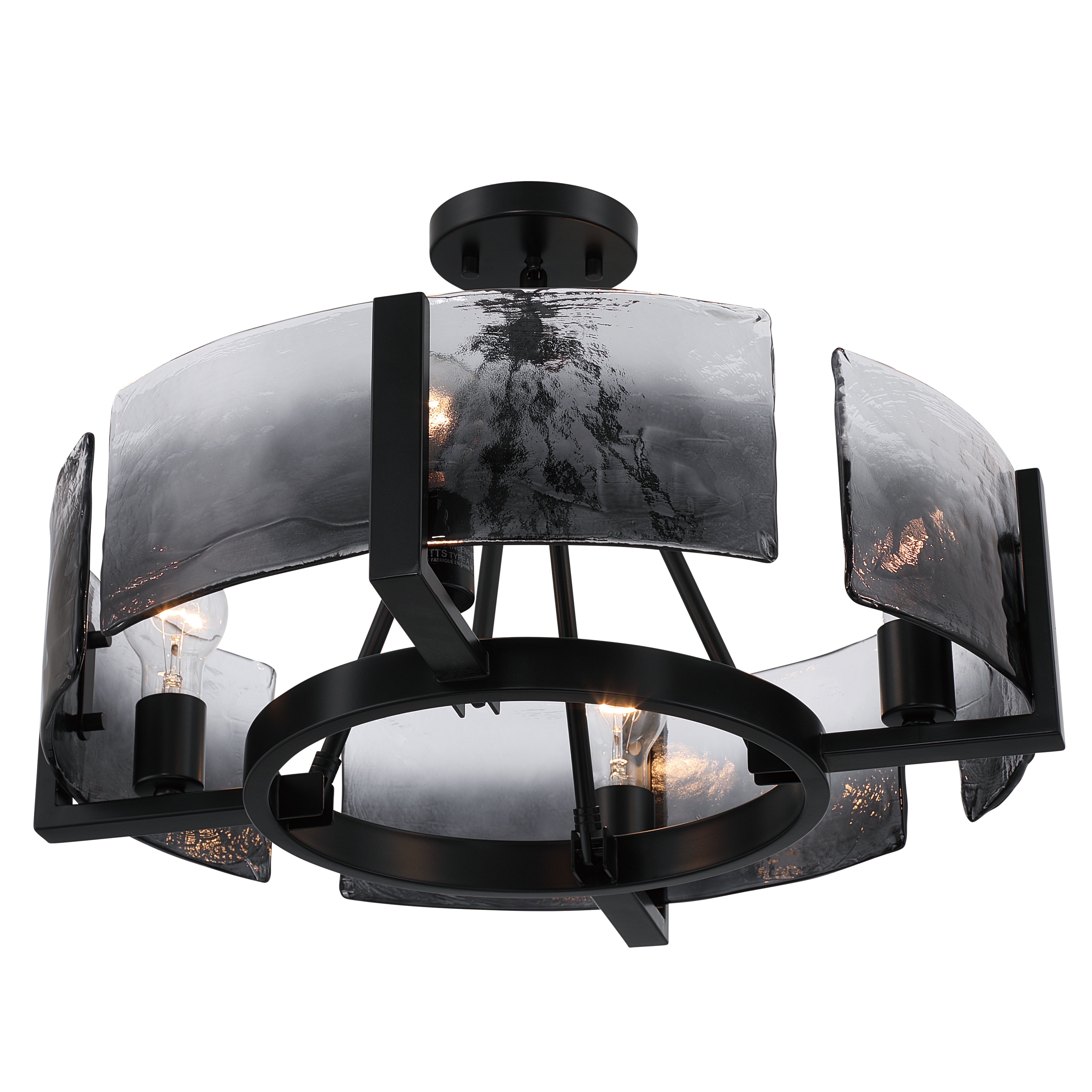 Aenon 4-light Semi-Flush Mount in Matte Black with Smokey Water Glass - - Golden Lighting
