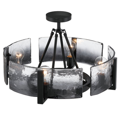 Aenon 4-light Semi-Flush Mount in Matte Black with Smokey Water Glass - - Golden Lighting