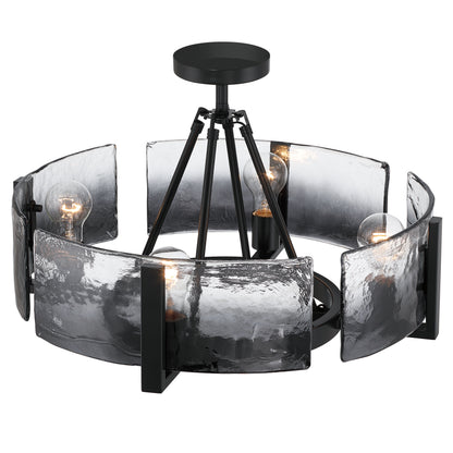 Aenon 4-light Semi-Flush Mount in Matte Black with Smokey Water Glass - - Golden Lighting