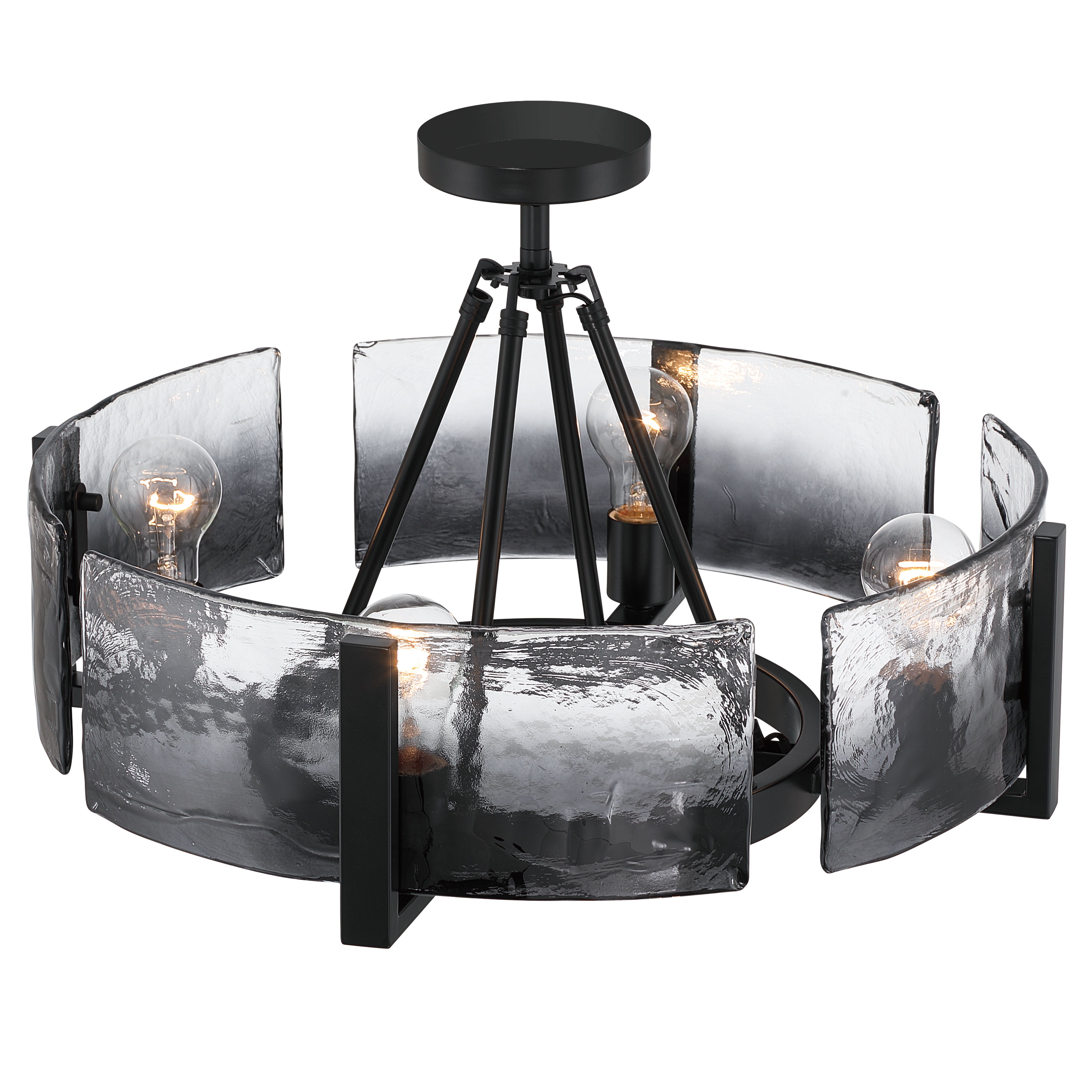 Aenon 4-light Semi-Flush Mount in Matte Black with Smokey Water Glass - - Golden Lighting