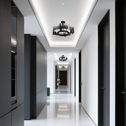 Aenon 4-light Semi-Flush Mount in Matte Black with Smokey Water Glass - - Golden Lighting