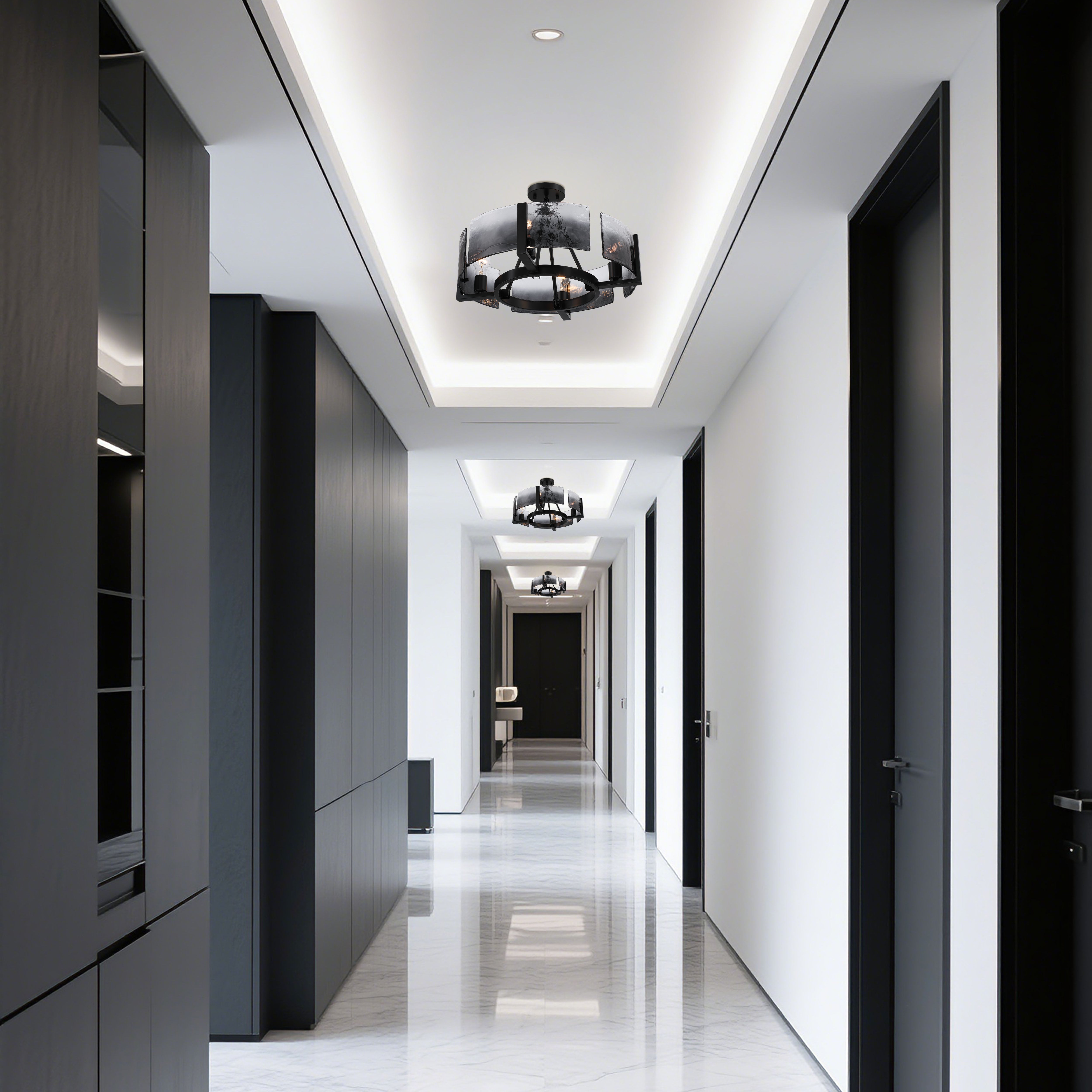 Aenon 4-light Semi-Flush Mount in Matte Black with Smokey Water Glass - - Golden Lighting