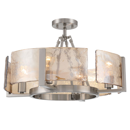 Aenon 4-light Semi-Flush Mount in Pewter with Amber Water Glass - - Golden Lighting