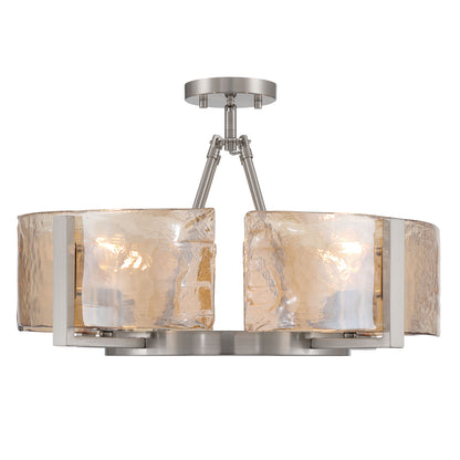 Aenon 4-light Semi-Flush Mount in Pewter with Amber Water Glass - - Golden Lighting