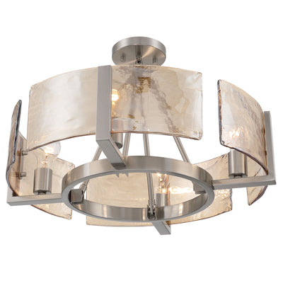 Aenon 4-light Semi-Flush Mount in Pewter with Amber Water Glass - - Golden Lighting