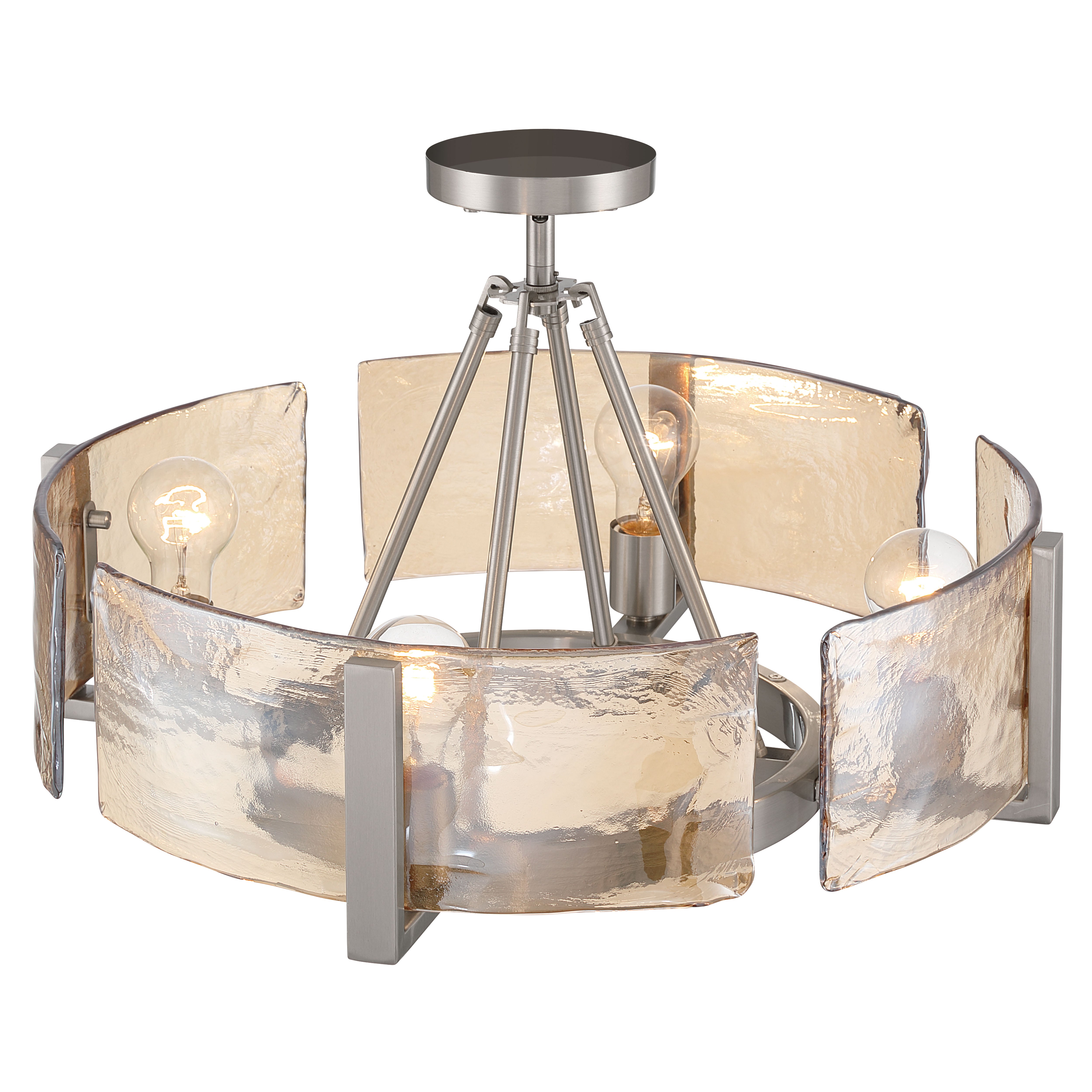Aenon 4-light Semi-Flush Mount in Pewter with Amber Water Glass - - Golden Lighting