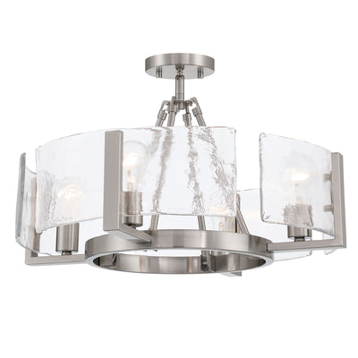 Aenon 4-light Semi-Flush Mount in Pewter with Hammered Water Glass - - Golden Lighting