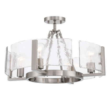 Aenon 4-light Semi-Flush Mount in Pewter with Hammered Water Glass - - Golden Lighting