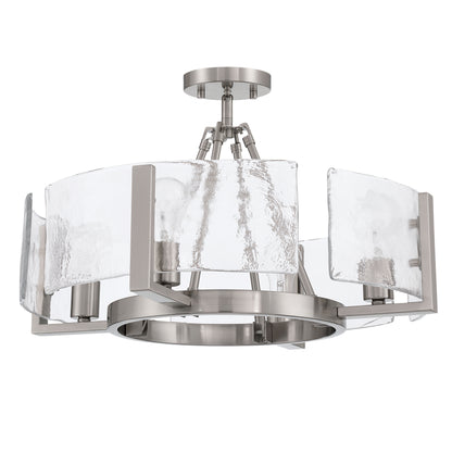 Aenon 4-light Semi-Flush Mount in Pewter with Hammered Water Glass - - Golden Lighting