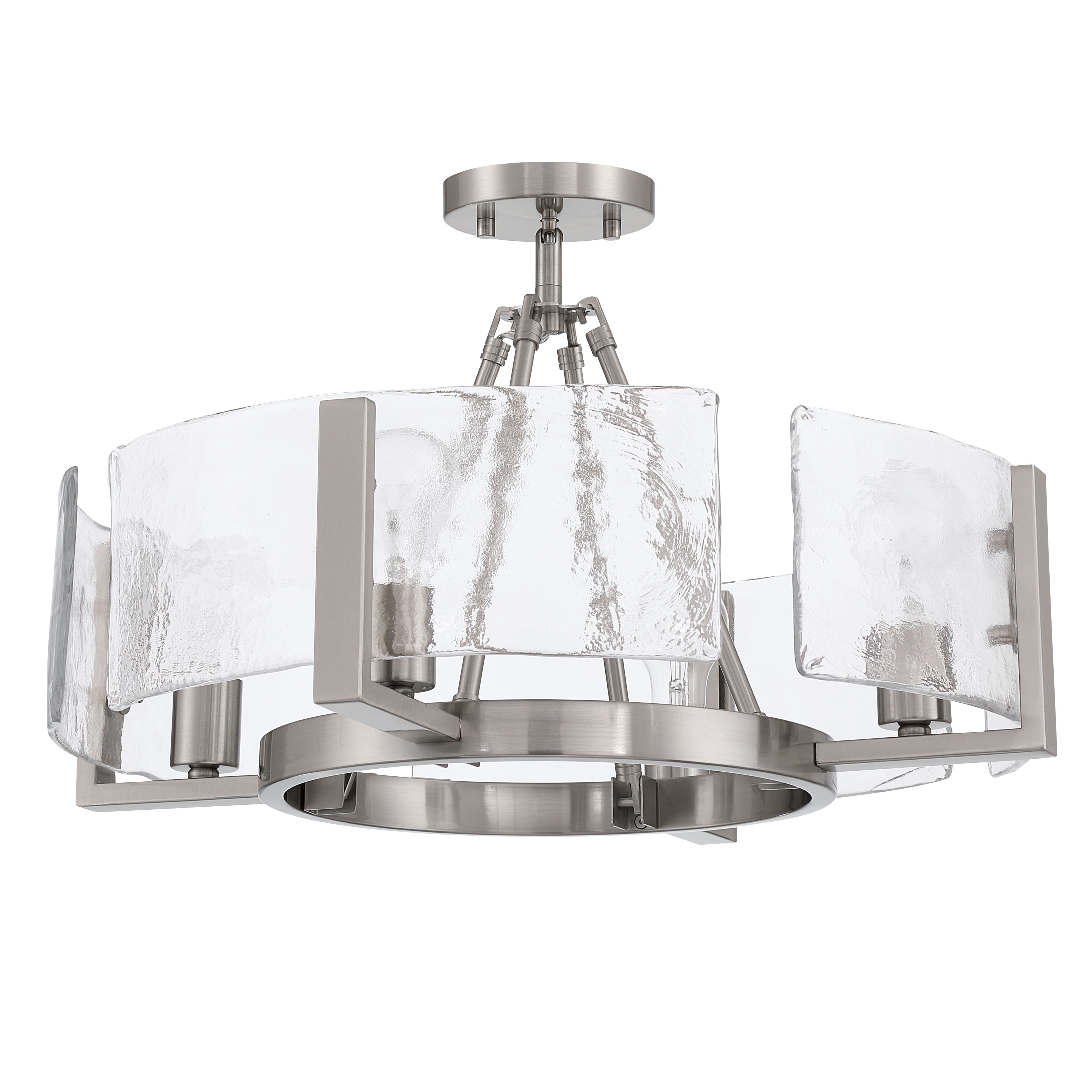 Aenon 4-light Semi-Flush Mount in Pewter with Hammered Water Glass - - Golden Lighting