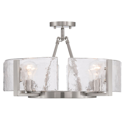 Aenon 4-light Semi-Flush Mount in Pewter with Hammered Water Glass - - Golden Lighting