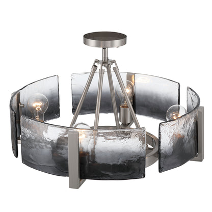 Aenon 4-light Semi-Flush Mount in Pewter with Smokey Water Glass - - Golden Lighting