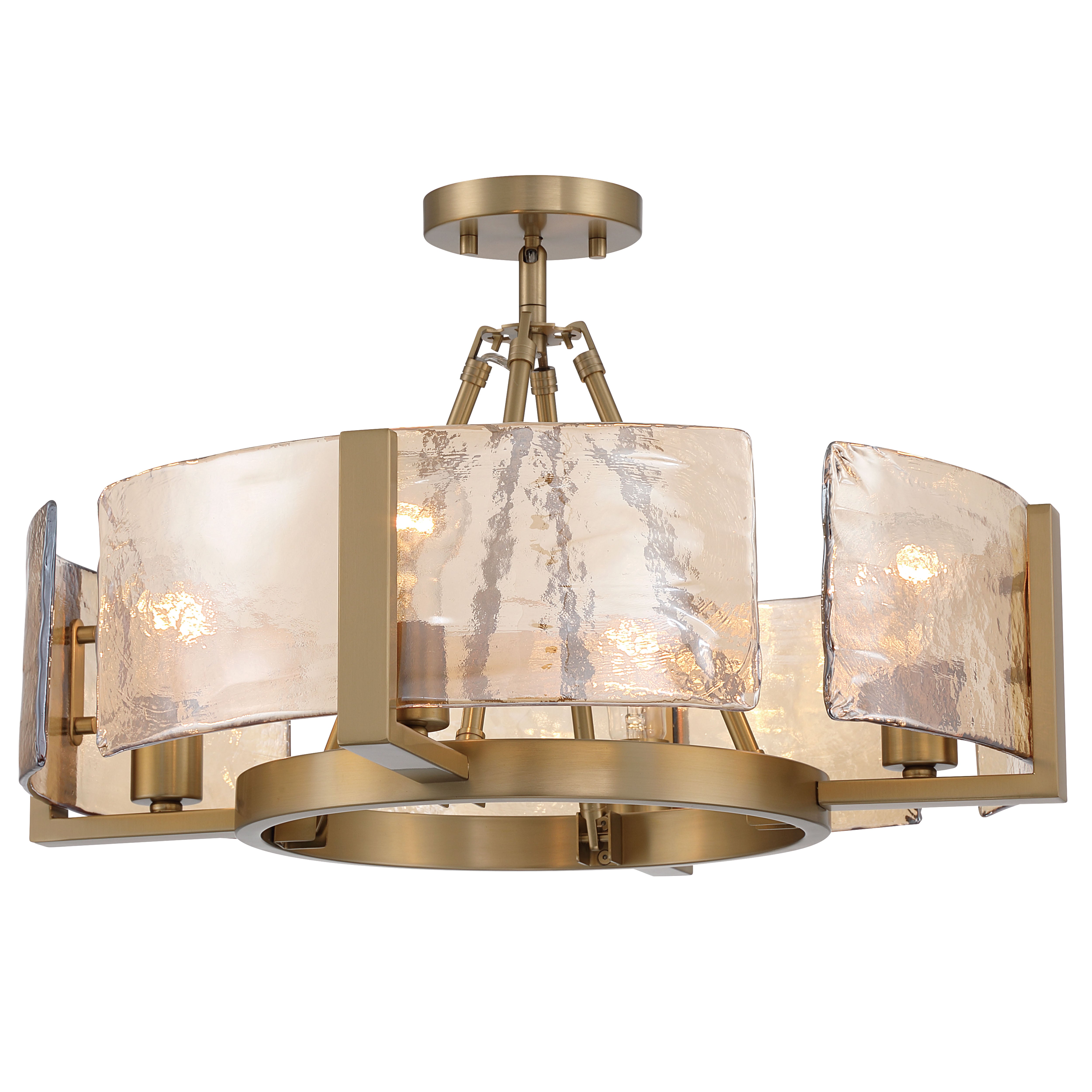 Yep by Golden Lighting Aenon 4-light Semi-Flush Mount in Brushed Champagne Brass with Amber Water Glass - - Golden Lighting