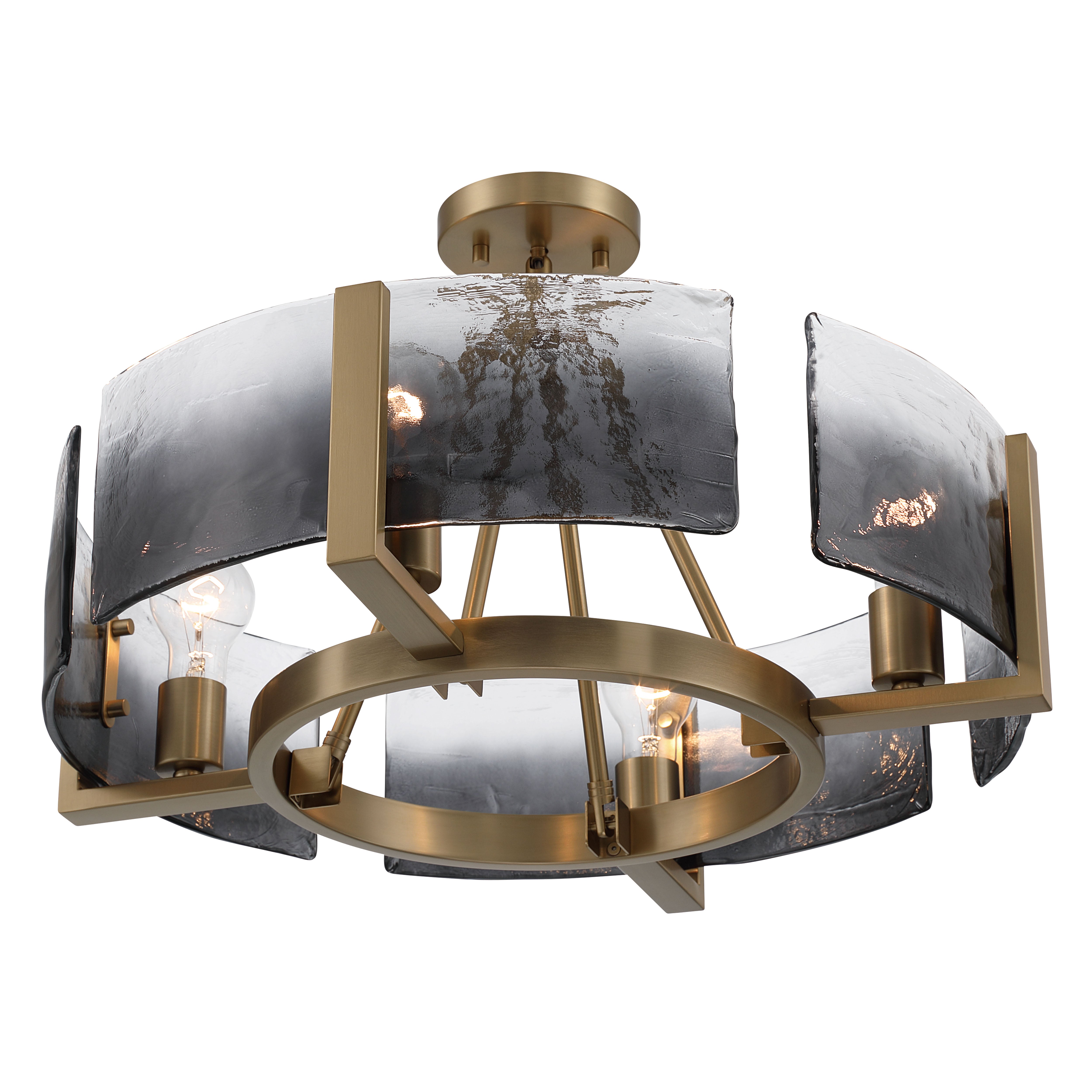 Yep by Golden Lighting Aenon 4-light Semi-Flush Mount in Brushed Champagne Brass with Smokey Water Glass - - Golden Lighting