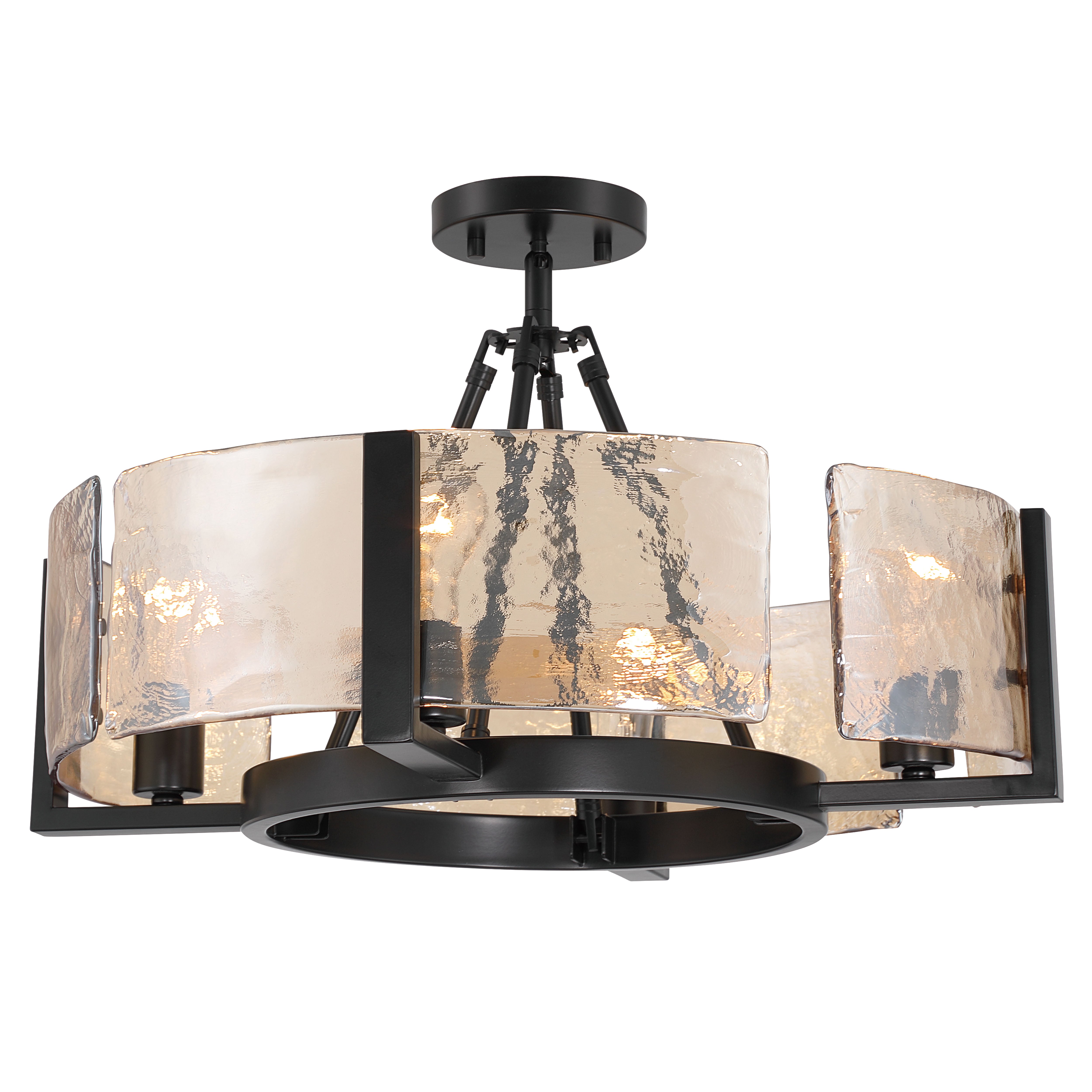 Yep by Golden Lighting Aenon 4-light Semi-Flush Mount in Matte Black with Amber Water Glass - - Golden Lighting