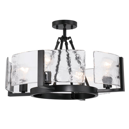 Yep by Golden Lighting Aenon 4-light Semi-Flush Mount in Matte Black with Hammered Water Glass - - Golden Lighting