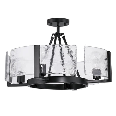 Aenon 4-light Semi-Flush Mount in Matte Black with Hammered Water Glass - - Golden Lighting