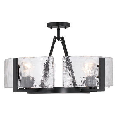 Aenon 4-light Semi-Flush Mount in Matte Black with Hammered Water Glass - - Golden Lighting