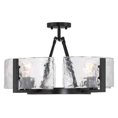 Yep by Golden Lighting Aenon 4-light Semi-Flush Mount in Matte Black with Hammered Water Glass - - Golden Lighting