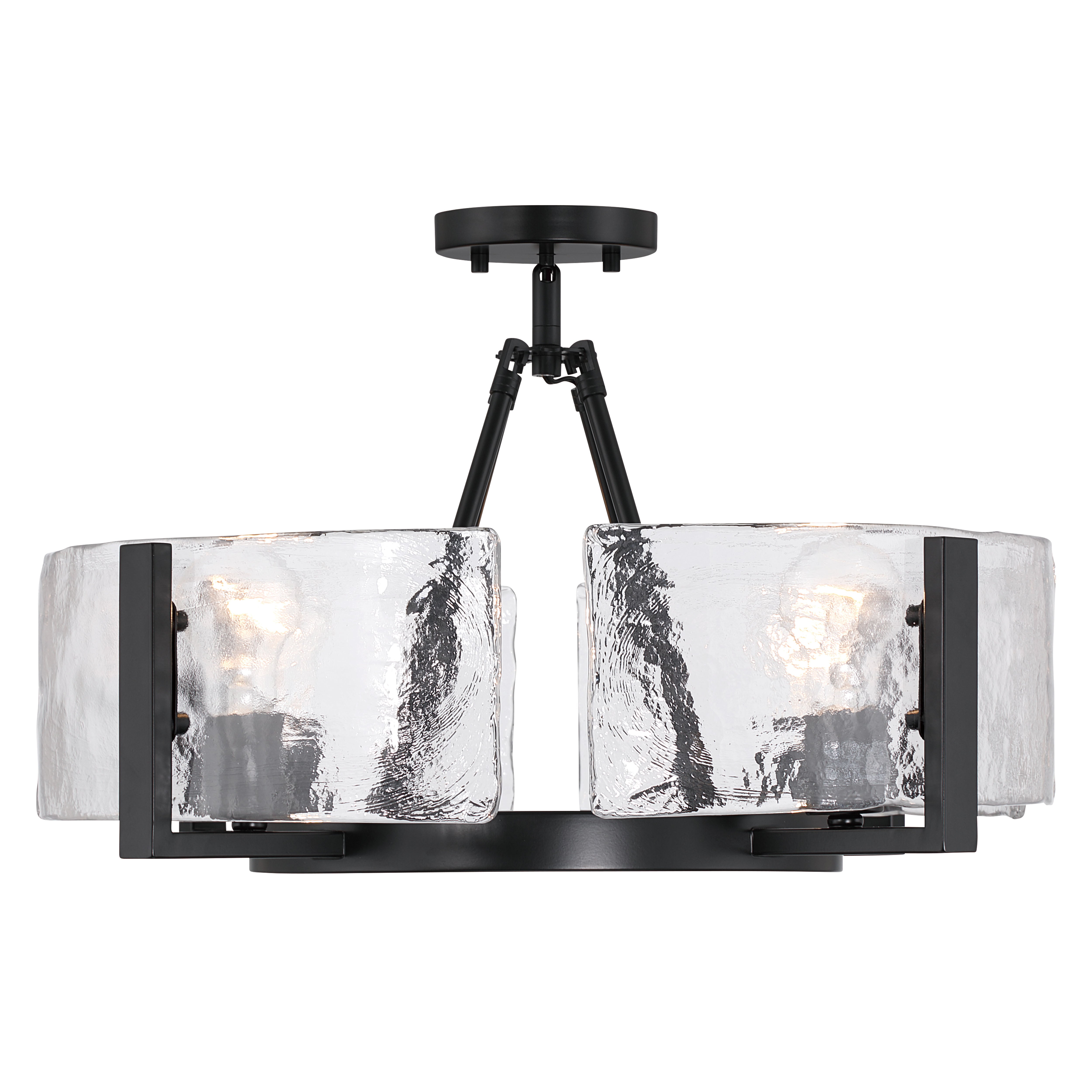 Yep by Golden Lighting Aenon 4-light Semi-Flush Mount in Matte Black with Hammered Water Glass - - Golden Lighting