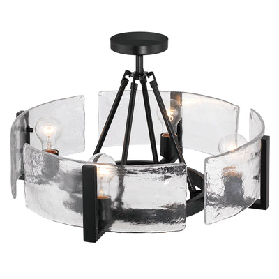 Aenon 4-light Semi-Flush Mount in Matte Black with Hammered Water Glass - - Golden Lighting