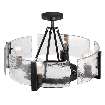 Yep by Golden Lighting Aenon 4-light Semi-Flush Mount in Matte Black with Hammered Water Glass - - Golden Lighting