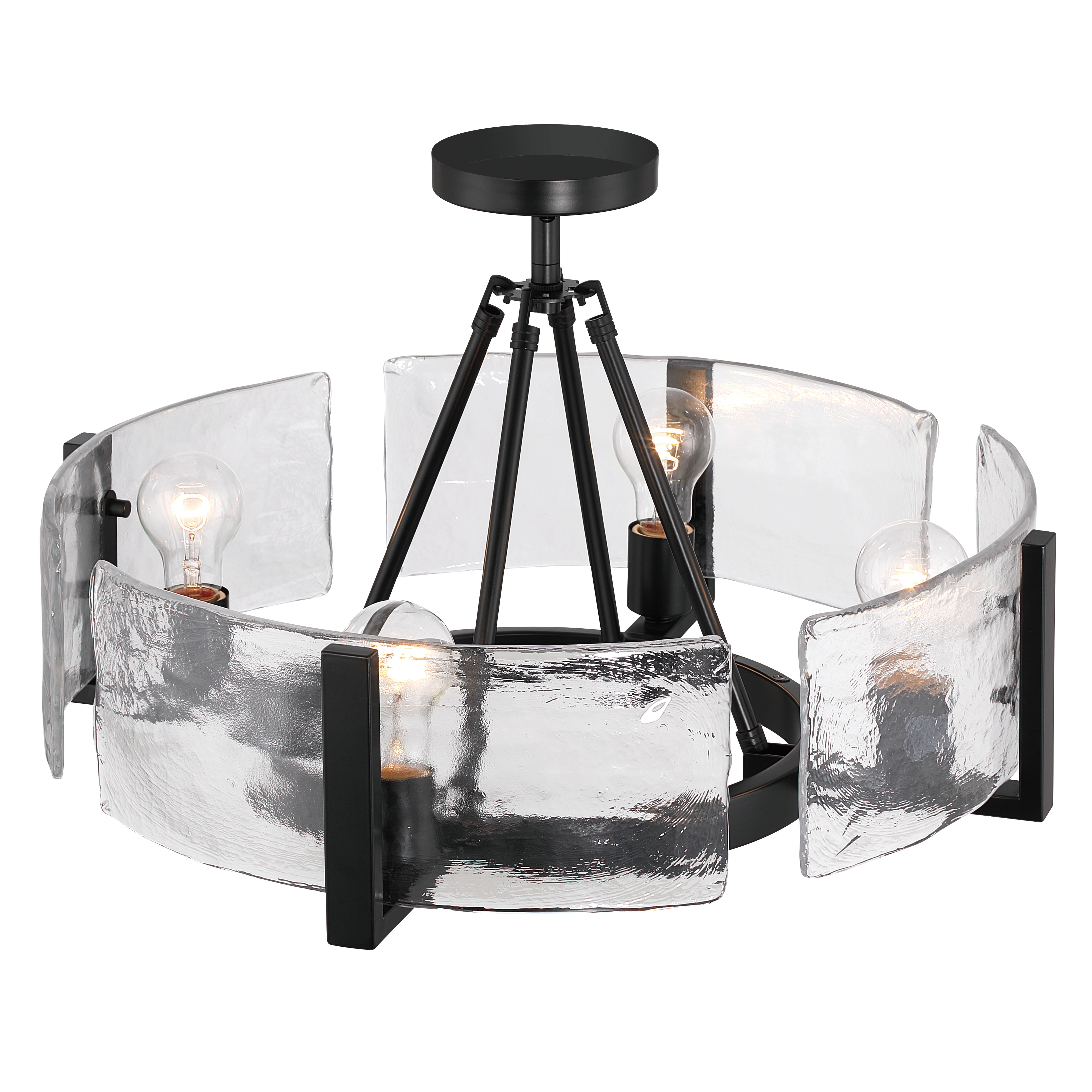 Yep by Golden Lighting Aenon 4-light Semi-Flush Mount in Matte Black with Hammered Water Glass - - Golden Lighting