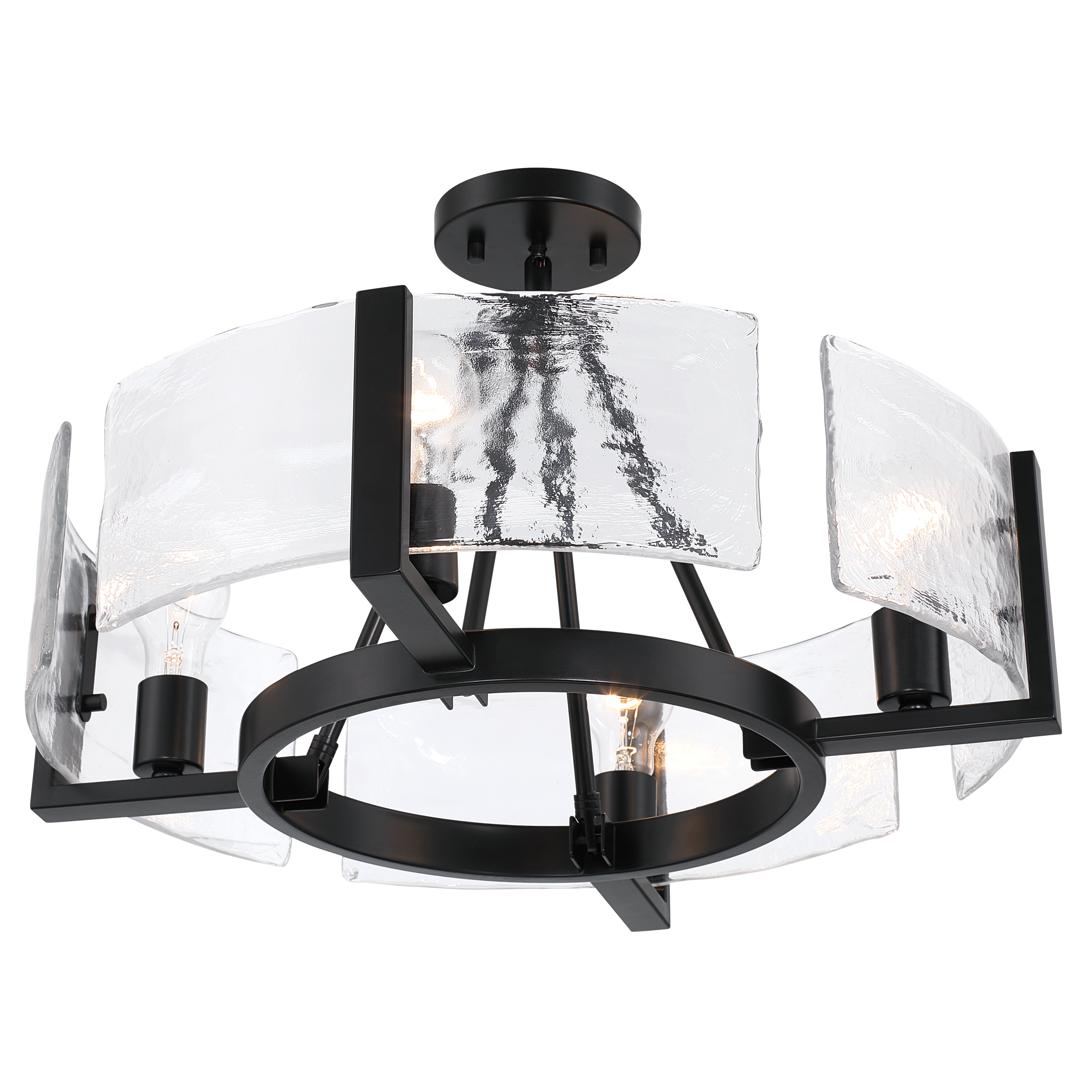 Yep by Golden Lighting Aenon 4-light Semi-Flush Mount in Matte Black with Hammered Water Glass - - Golden Lighting