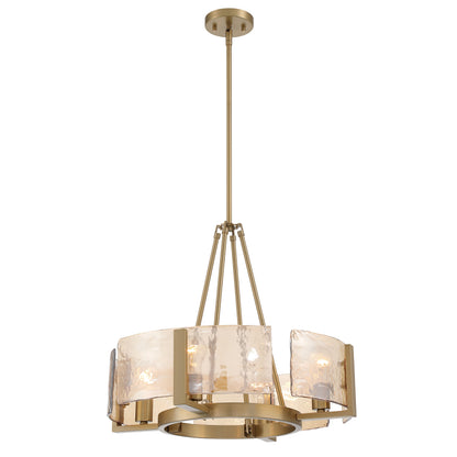 Yep by Golden Lighting Aenon 4-Light Chandelier in Brushed Champagne Brass with Amber Water Glass