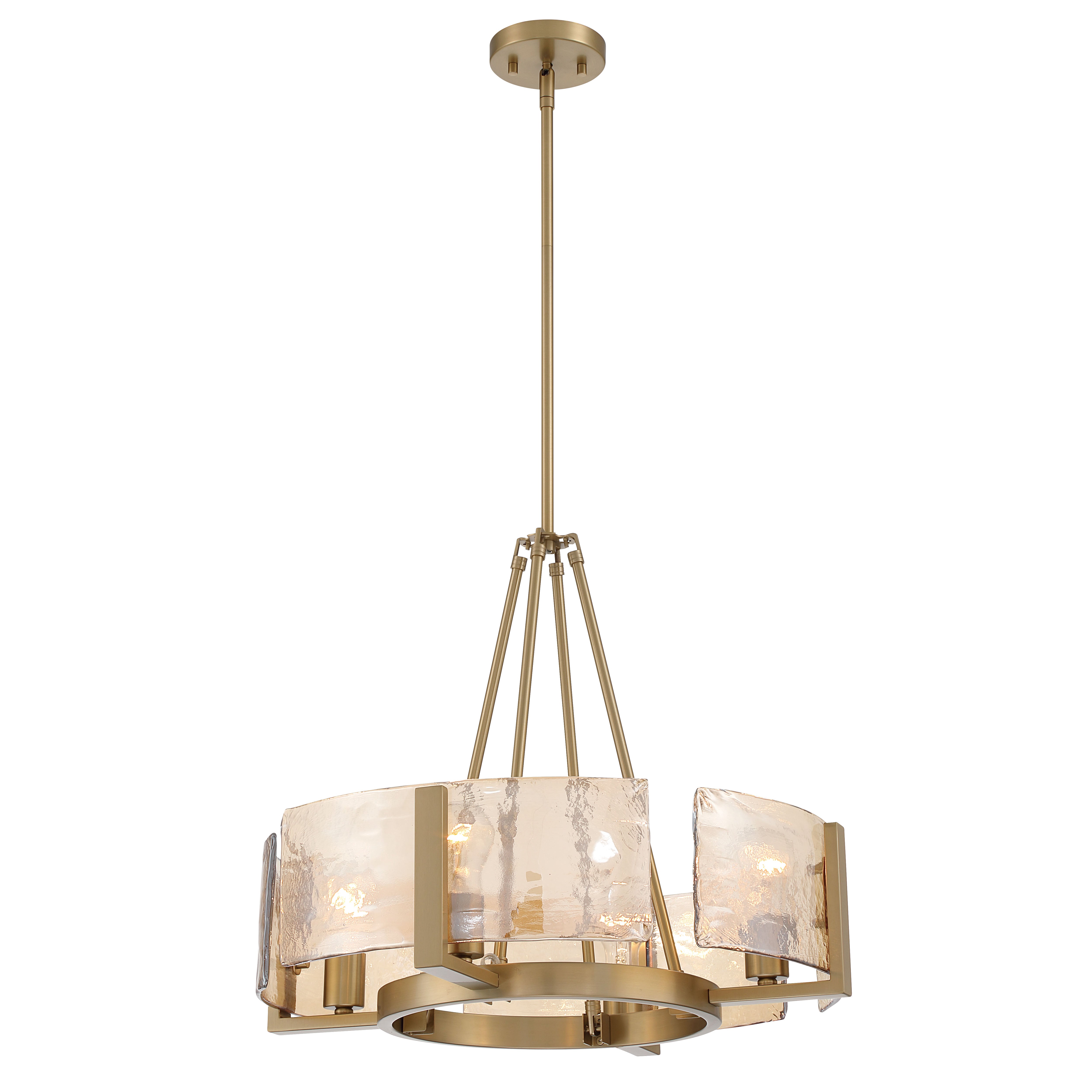 Yep by Golden Lighting Aenon 4-Light Chandelier in Brushed Champagne Brass with Amber Water Glass