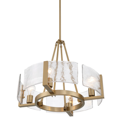 Yep by Golden Lighting Aenon 4-Light Chandelier in Brushed Champagne Brass with Hammered Water Glass