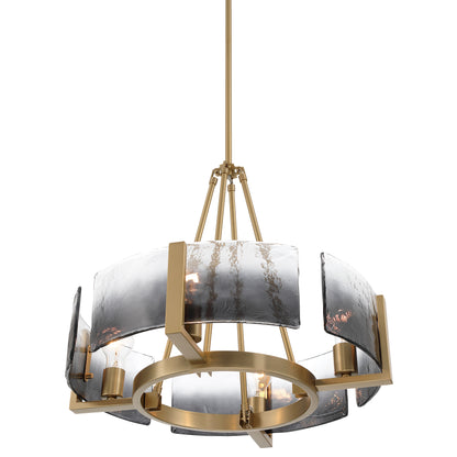 Yep by Golden Lighting Aenon 4-Light Chandelier in Brushed Champagne Brass with Smokey Water Glass