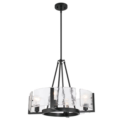 Yep by Golden Lighting Aenon 4-Light Chandelier in Matte Black with Hammered Water Glass