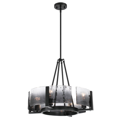 Yep by Golden Lighting Aenon 4-Light Chandelier in Matte Black with Smokey Water Glass