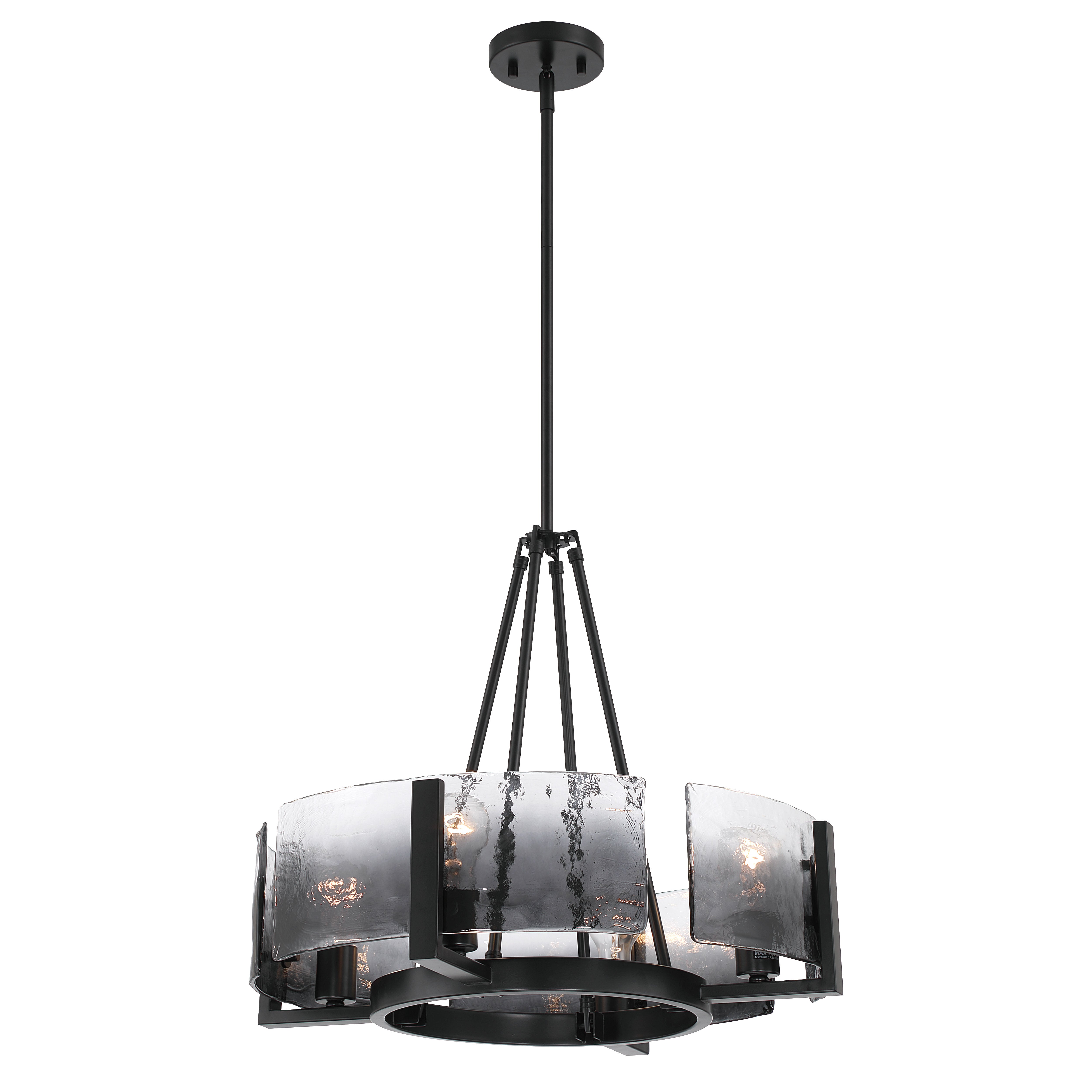 Yep by Golden Lighting Aenon 4-Light Chandelier in Matte Black with Smokey Water Glass