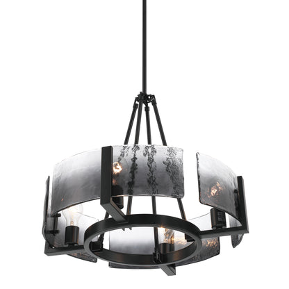 Yep by Golden Lighting Aenon 4-Light Chandelier in Matte Black with Smokey Water Glass